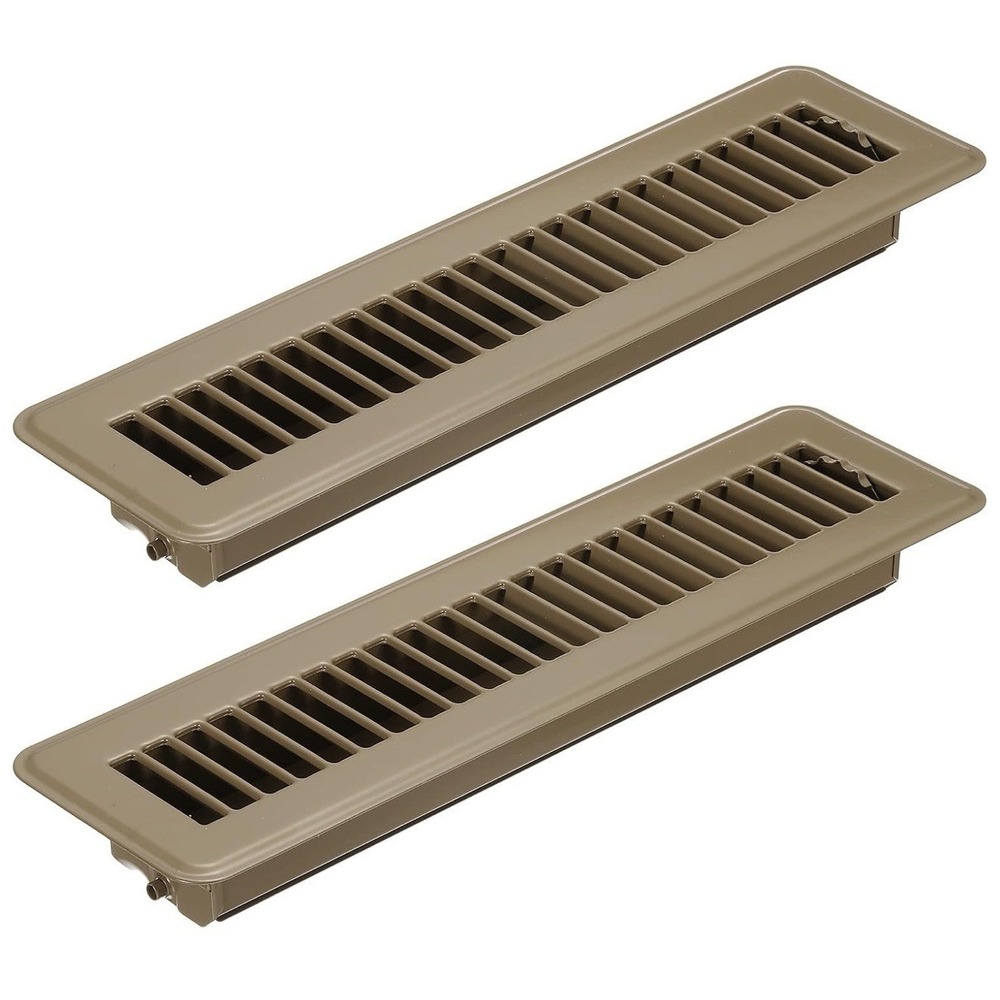 2pc 2x12 Brown Heavy Duty Steel Floor Register Vents, Adjustable Air Supply